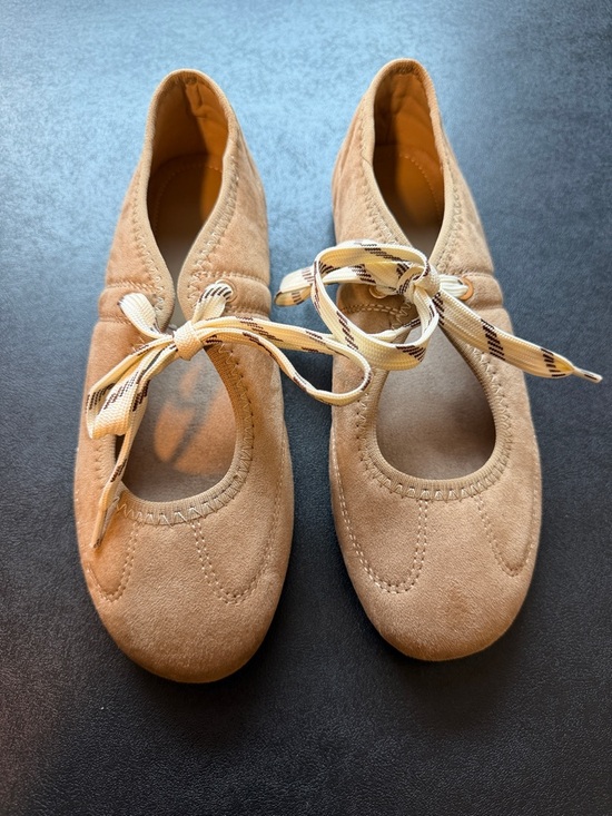 Shoes - Women's Suede Tie-Front Lace Up Ballet Flats Mary Jane Shoes